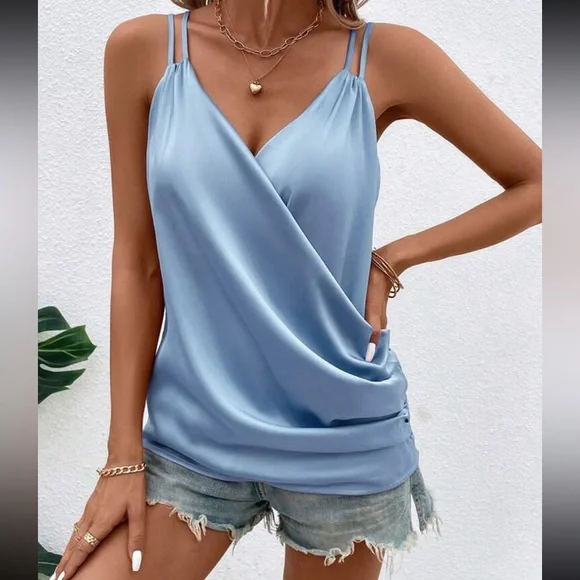 Luxe Satin Cami Top Blouse Shirt - Picture 15 of 16